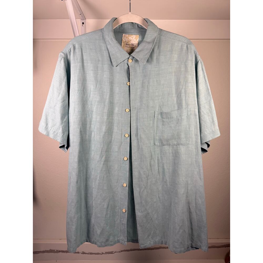 Tasso Elba Silk +‎ Linen Short Sleeve Polo Button Up Shirt Size XXL Light Blue